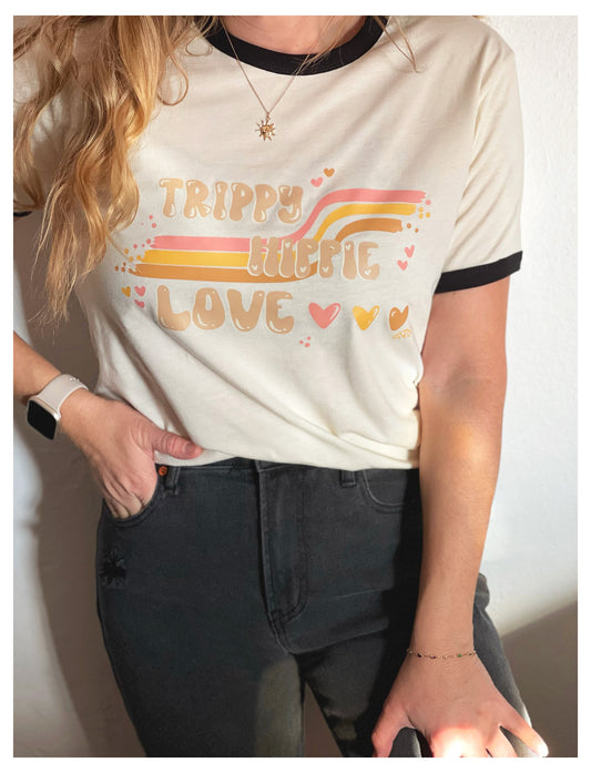 Trippy Hippie Love Retro Ringer T-shirt